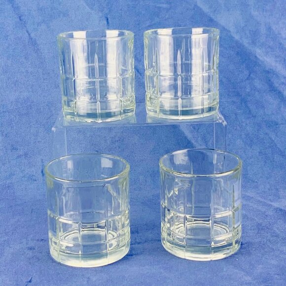 Anchor Hocking Clear MANCHESTER TARTAN Old Fashion Lowball Rock Glasses Set 4 - Picture 3 of 9